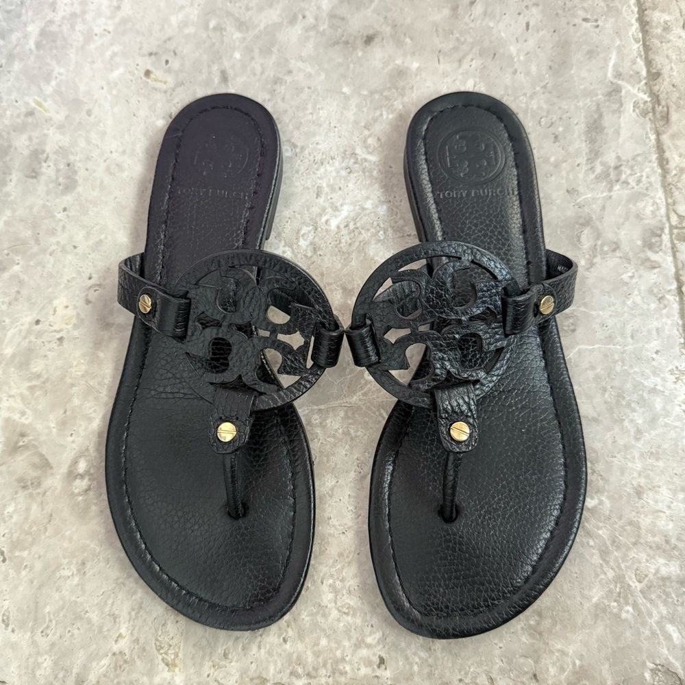 Tory Burch Black Leather Thong Sandals